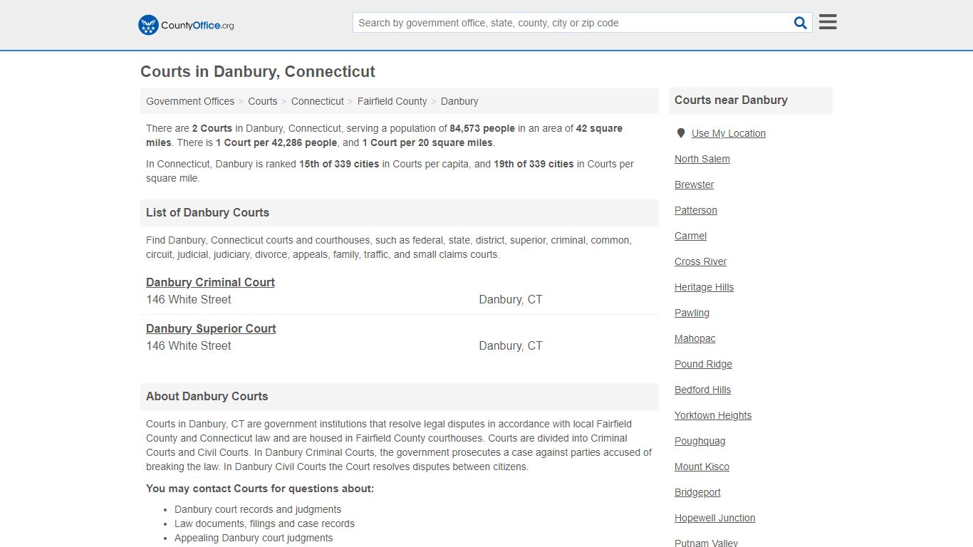 Courts - Danbury, CT (Court Records & Calendars) - County Office
